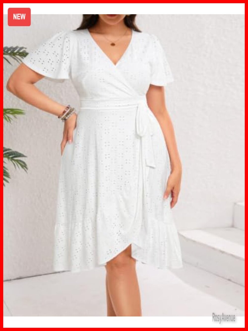 Plus Size Eyelet Midi Dress V-Neck A-Line Casual Summer - Picture 5 of 6